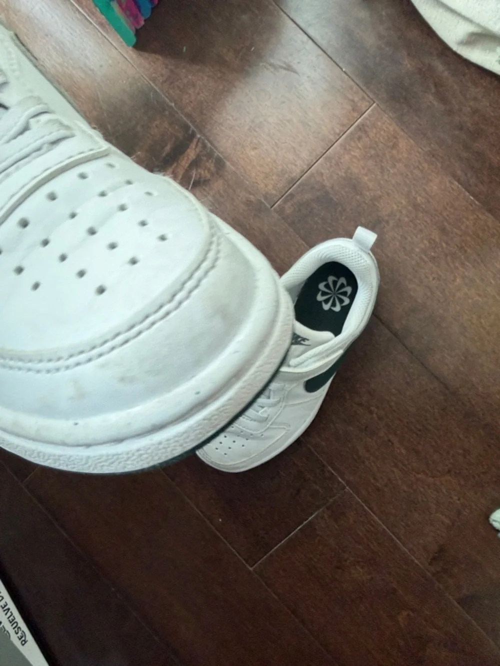 Nike White and Dark Green Kids Low-Top Sneakers - Picture 3 of 7